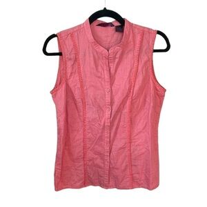 SARA ISABELLA Linen Sleeveless Button Front Blouse Melon L